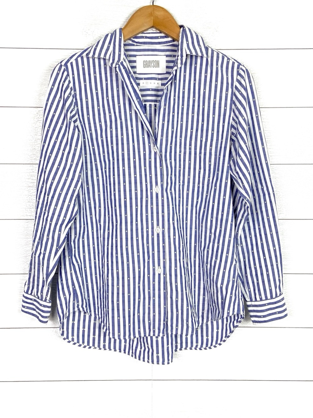 Grayson The Hero Blue Stripe Button Up Shirt Cotton Classic 02 Small